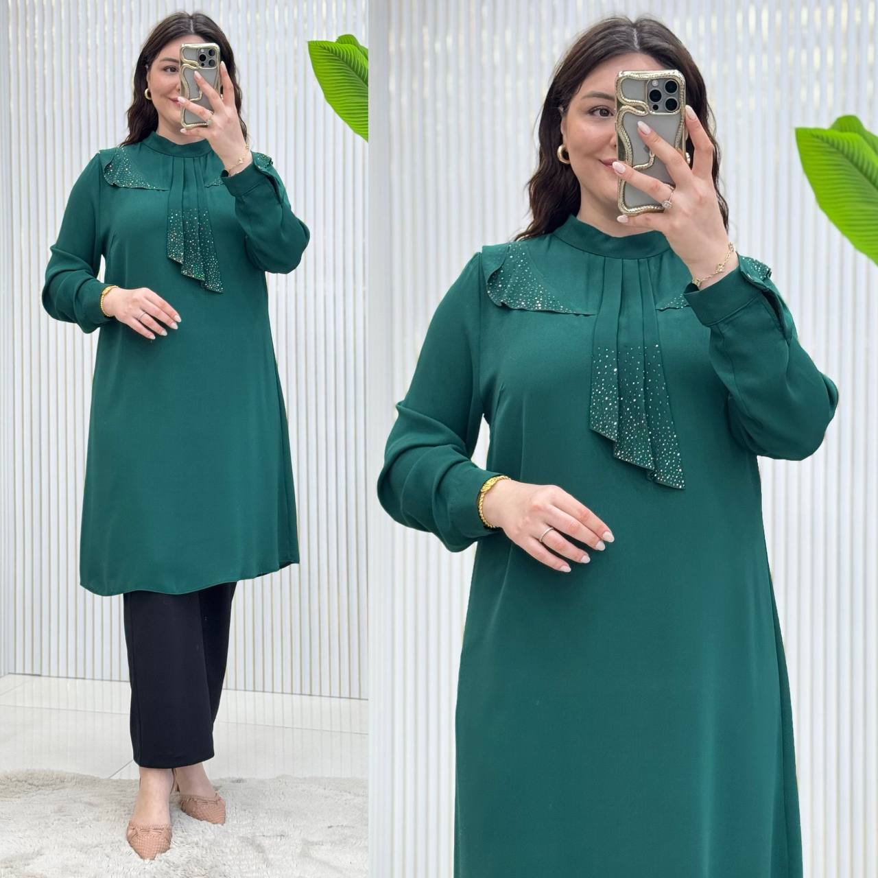Neck Tie Tunic - Green