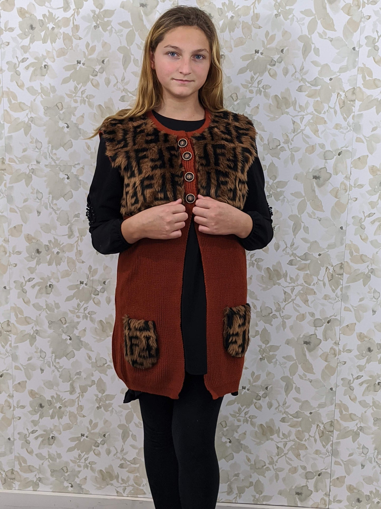 Fur Sweater Vest - Rust