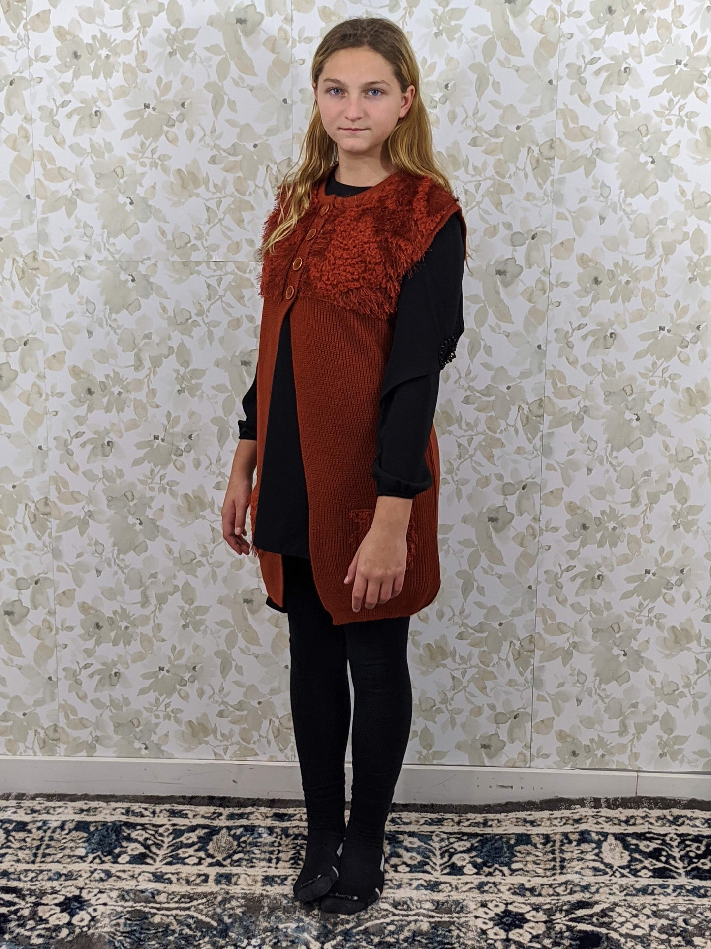 Plain Fur Sweater Vest - Rust