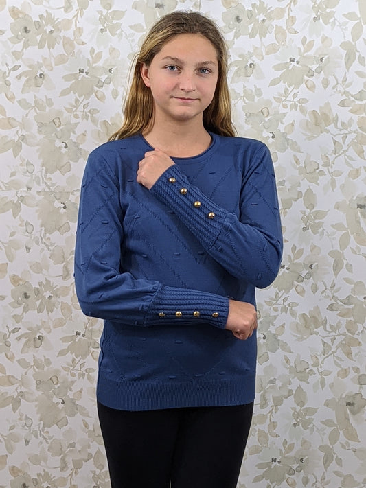 Button Sleeve Pullover - Blue