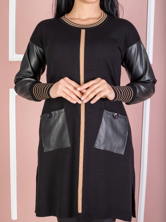 Leather Sleeves Cardigan