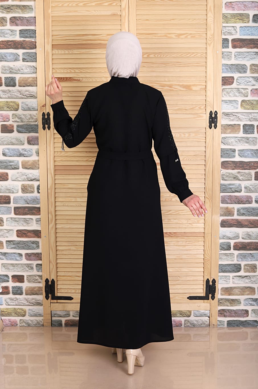 Black Rhinestone Abaya