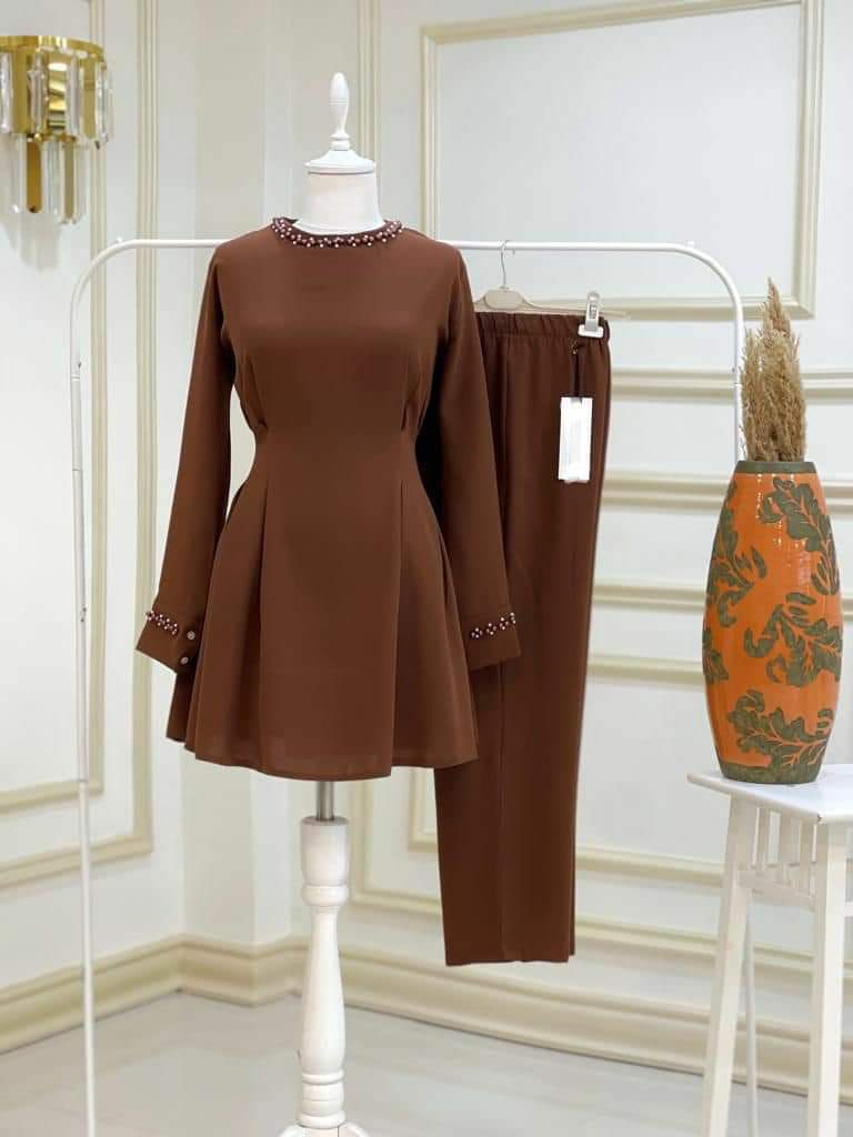Two piece brown peplum