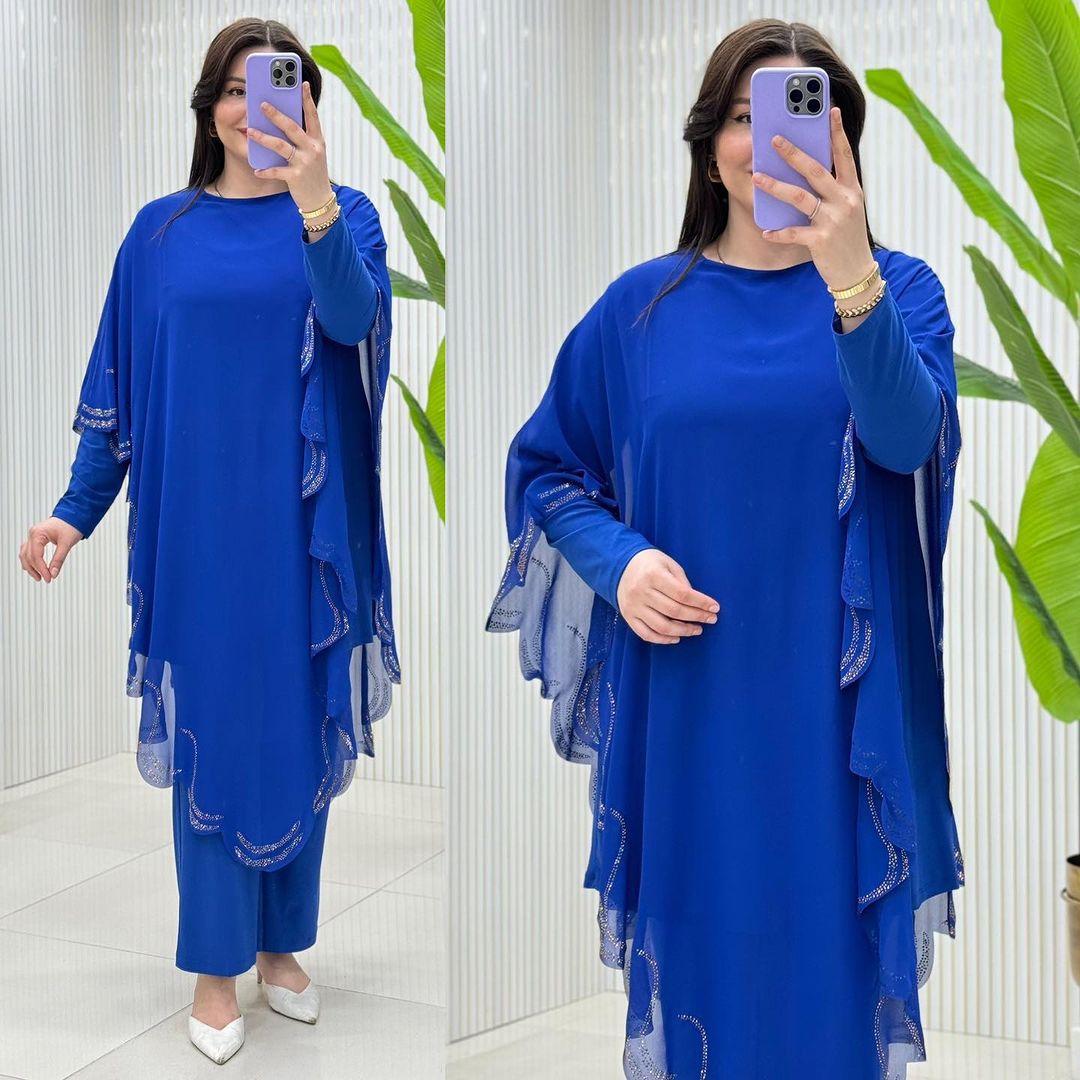 Curvy edge Kaftan set - Royal blue