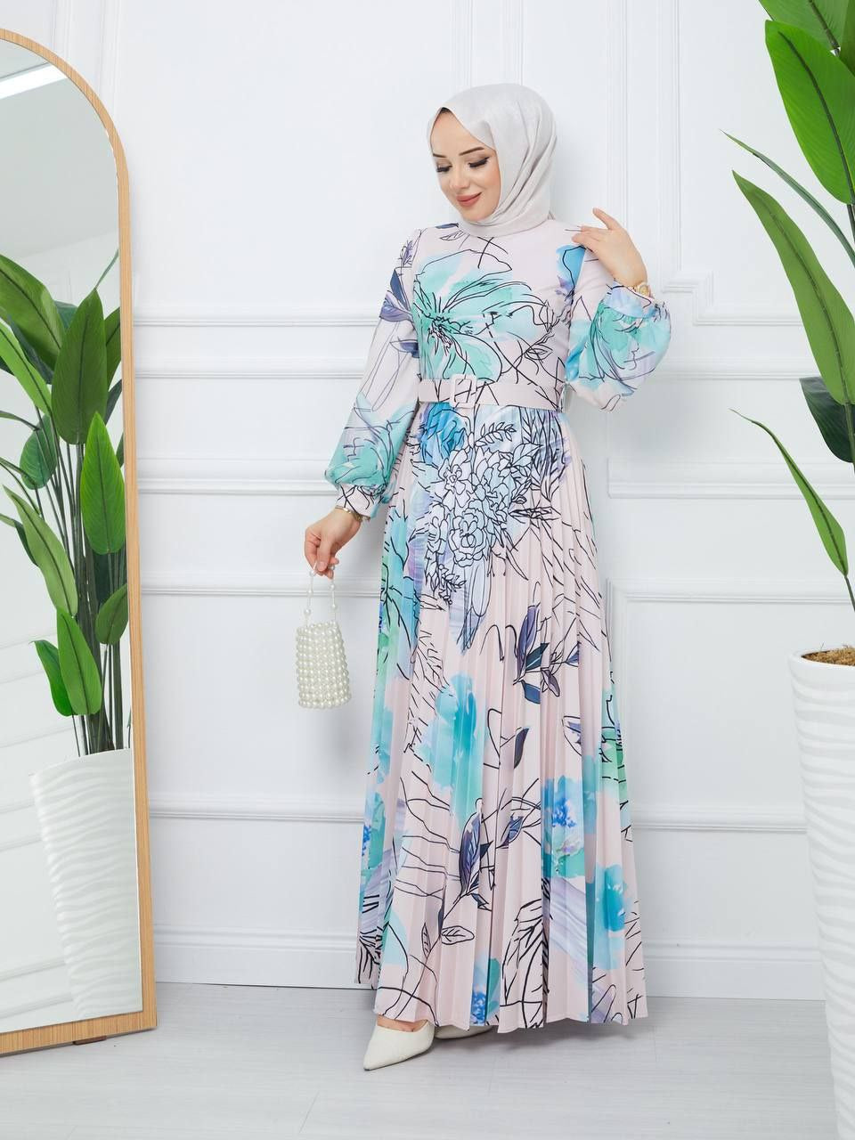 Abstract pleated dress - cream