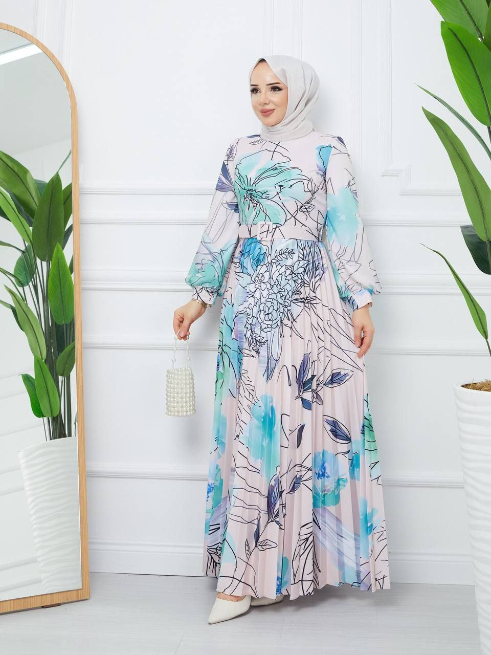 Abstract pleated dress - cream