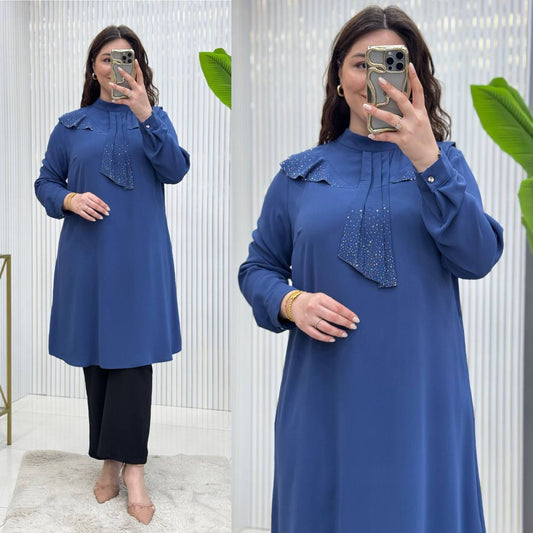 Neck Tie Tunic - Blue