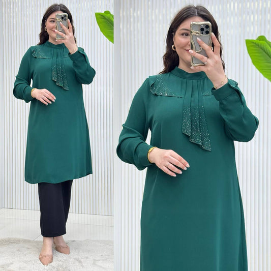 Neck Tie Tunic - Green