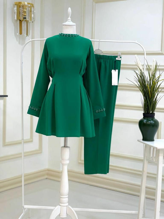 Two piece green peplum
