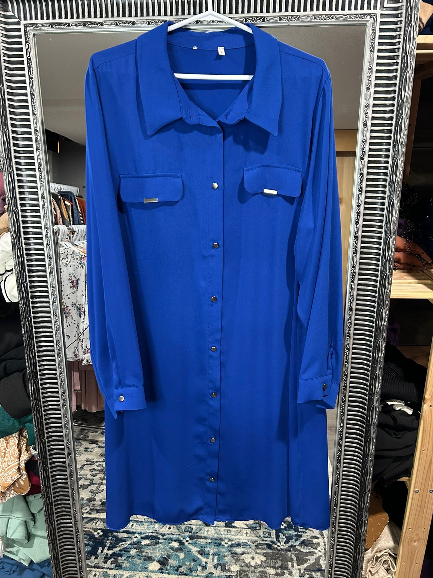 Long Tunic with Pocket Design - Blue