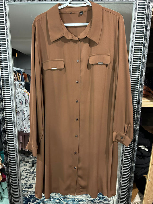 Long Tunic with Pocket Design - Brown