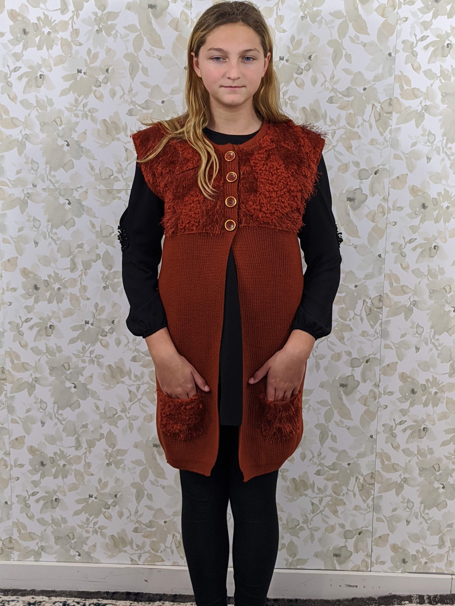 Plain Fur Sweater Vest - Rust