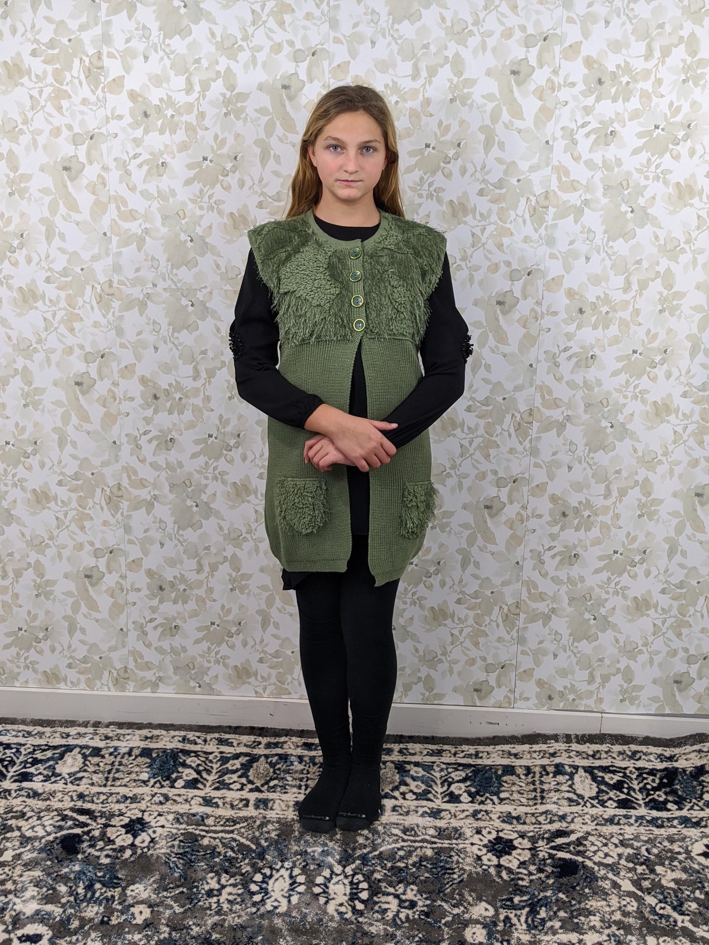 Plain Fur Sweater Vest - Green