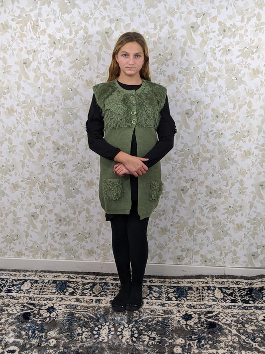 Plain Fur Sweater Vest - Green