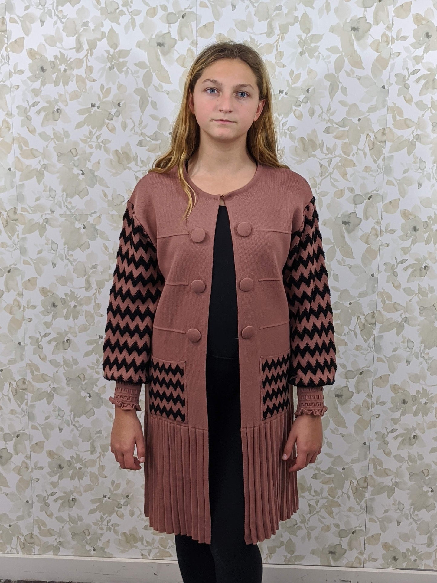 Zig-zag on sleeves Cardigan - Pink