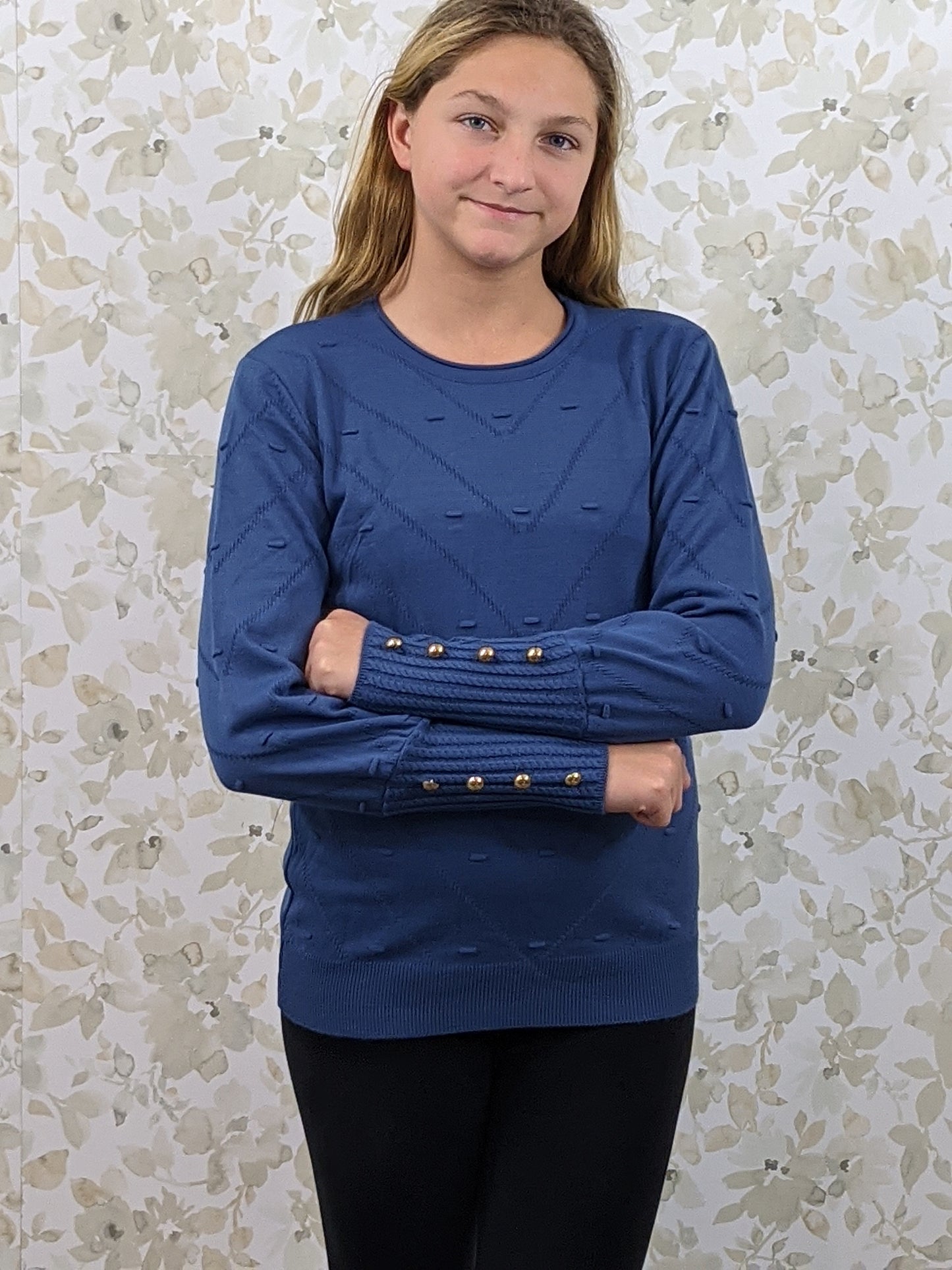Button Sleeve Pullover - Blue