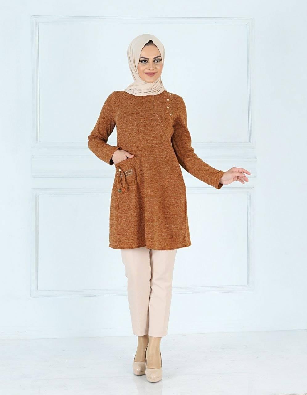 Long sleeve swing tunic sweater - Brown