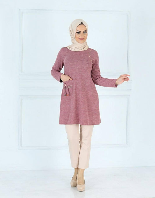 Long sleeve swing tunic sweater - Pink