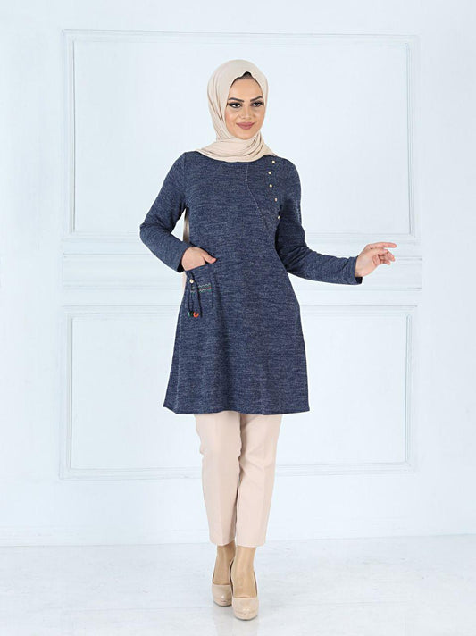 Long sleeve swing tunic sweater - Blue